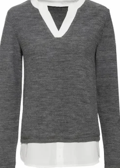 Damen bonprix Pullover & Strickjacken|Bekleidung·Jeans|Feinstrickpullover mit Bluseneinsatz
