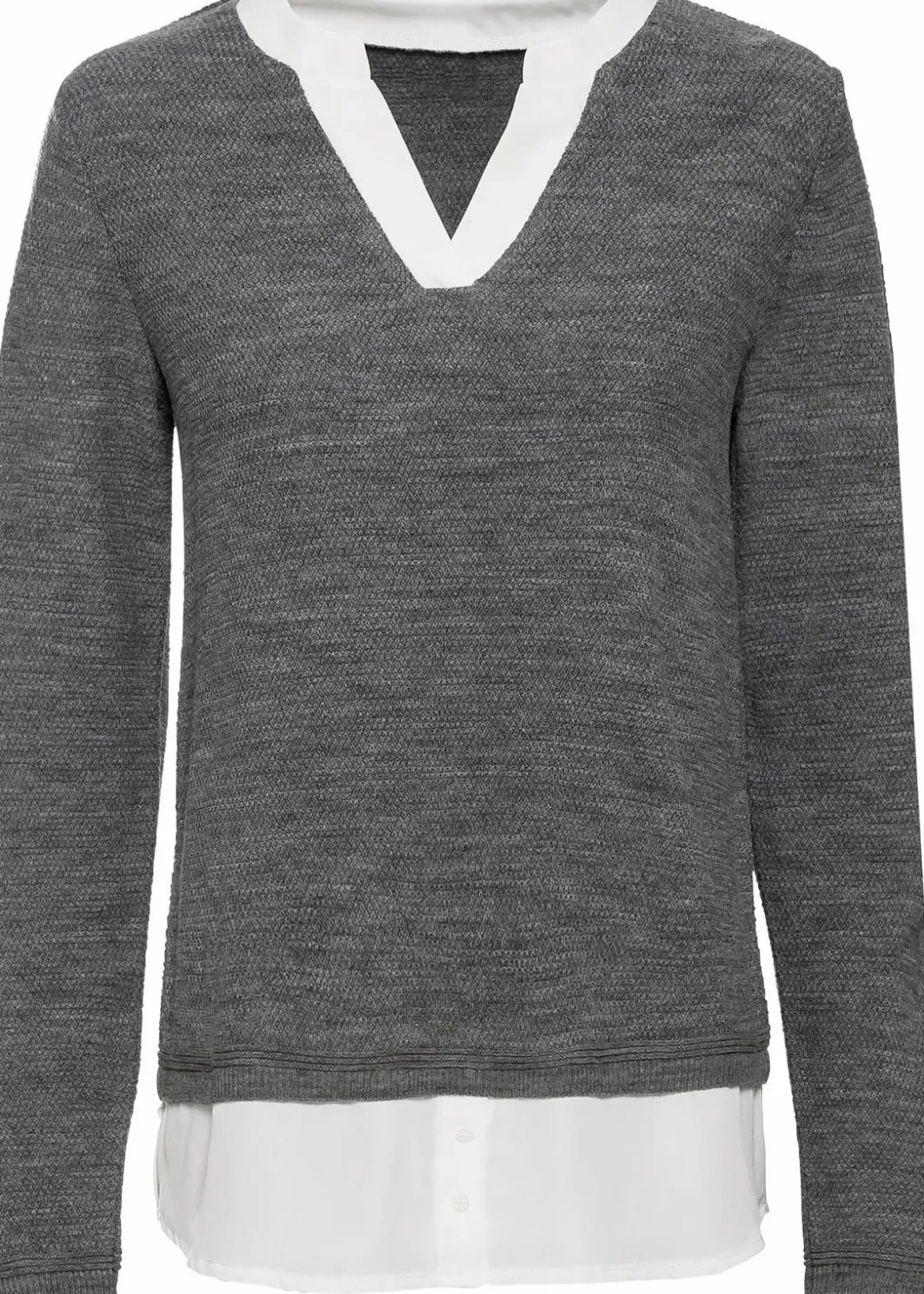 Damen bonprix Pullover & Strickjacken|Bekleidung·Jeans|Feinstrickpullover mit Bluseneinsatz