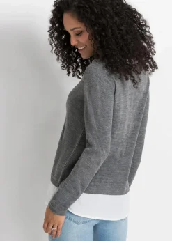 Damen bonprix Pullover & Strickjacken|Bekleidung·Jeans|Feinstrickpullover mit Bluseneinsatz