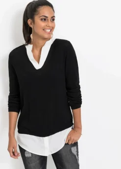 Damen bonprix Bekleidung·Umstandsmode|Strickmode|Feinstrickpullover mit Bluseneinsatz