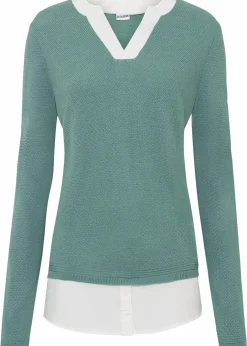Damen bonprix Pullover & Strickjacken|Bekleidung·Jeans|Feinstrickpullover mit Bluseneinsatz
