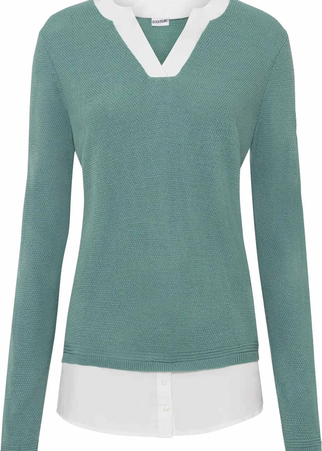 Damen bonprix Pullover & Strickjacken|Bekleidung·Jeans|Feinstrickpullover mit Bluseneinsatz