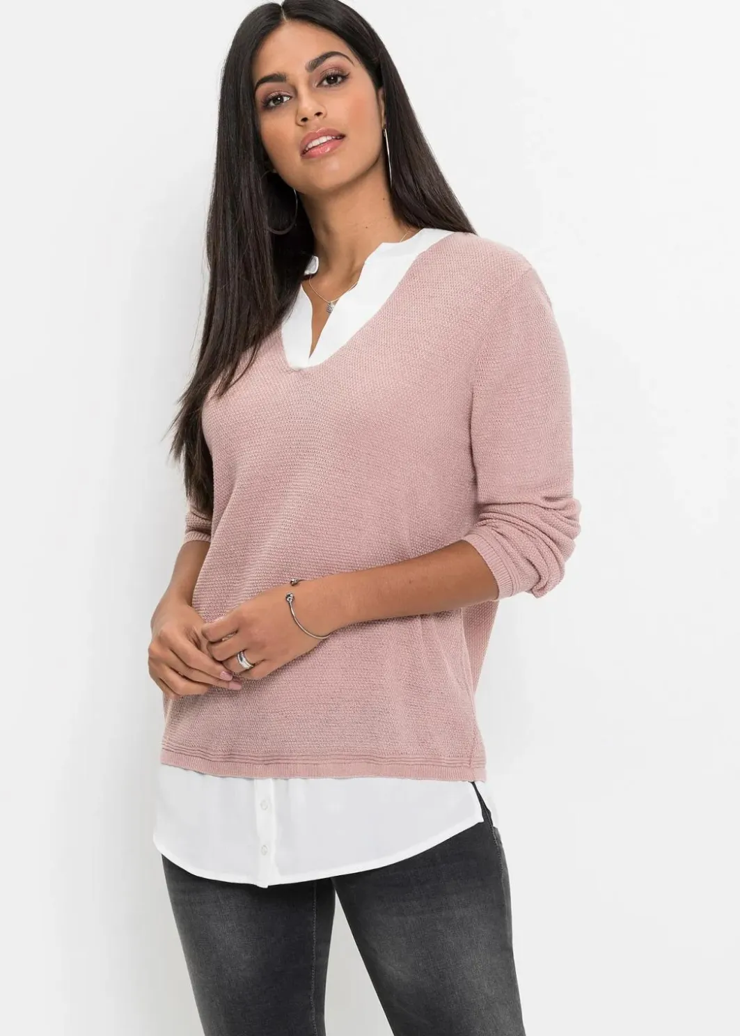 Outlet Feinstrickpullover mit Bluseneinsatz Damen Pullover & Strickjacken|Bekleidung·Jeans
