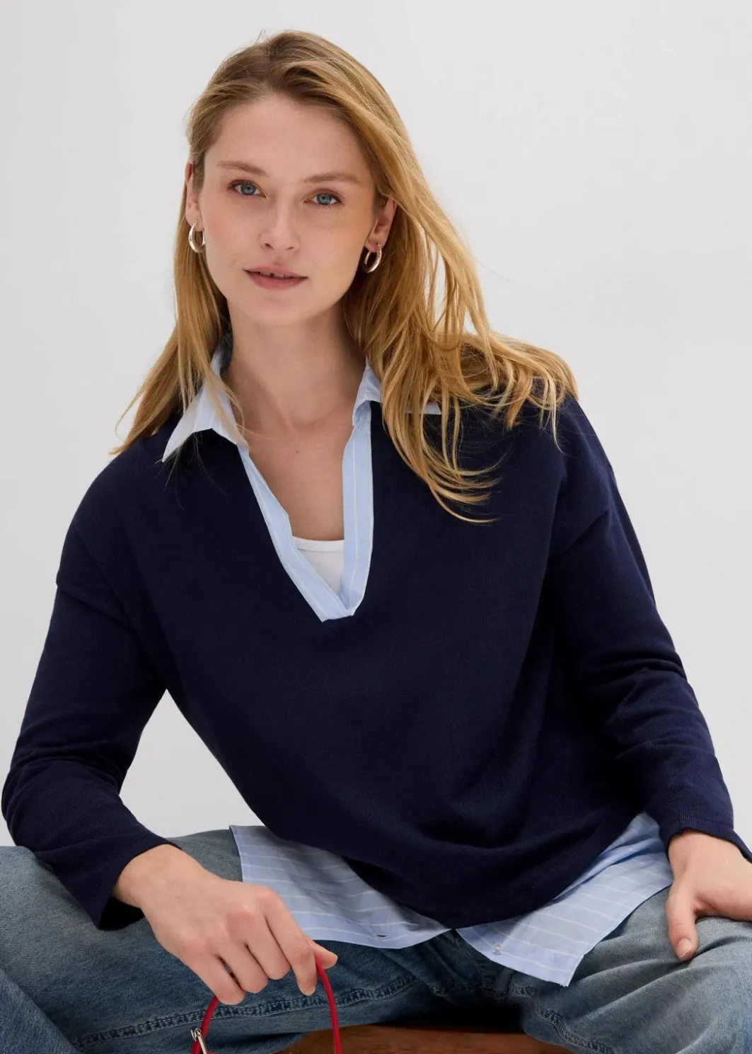 Hot Feinstrickpullover mit Bluseneinsatz Damen Bekleidung·Umstandsmode|Bekleidung·Jeans