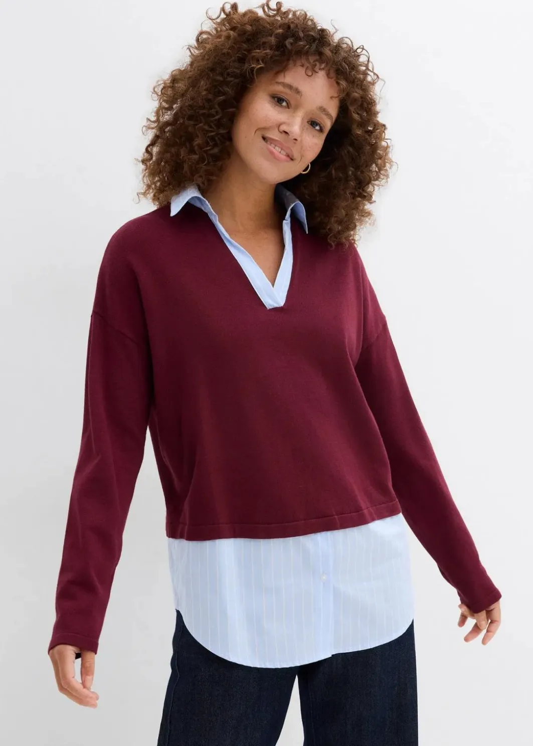 Damen bonprix Bekleidung·Umstandsmode|Bekleidung·Jeans|Feinstrickpullover mit Bluseneinsatz