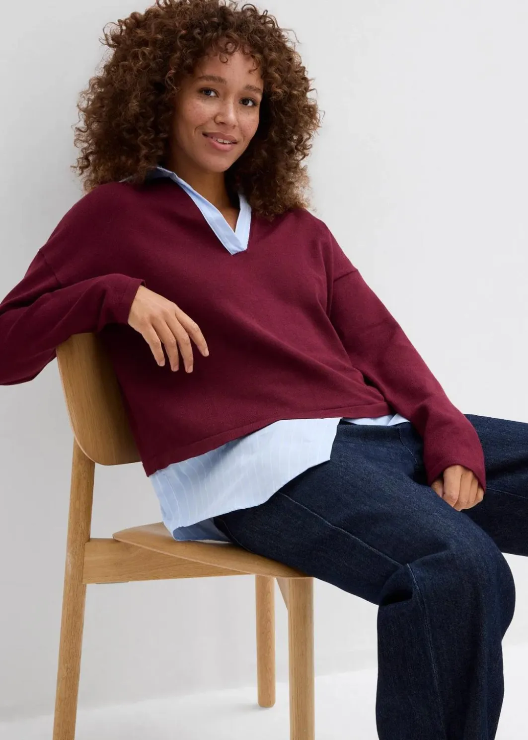 Damen bonprix Bekleidung·Umstandsmode|Bekleidung·Jeans|Feinstrickpullover mit Bluseneinsatz