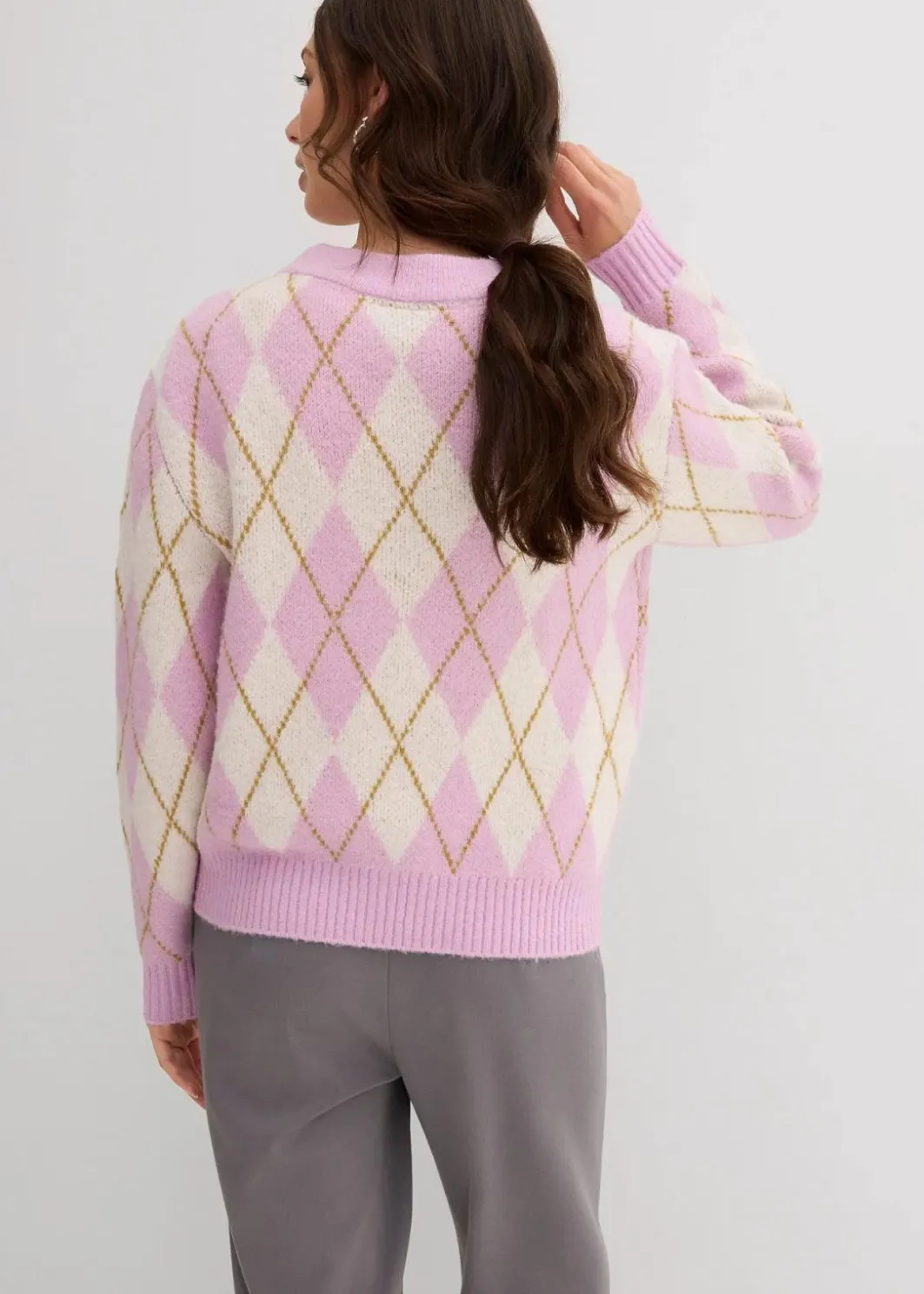 Damen bonprix Strickmode|Pullover & Strickjacken|Feinstrickpullover mit Karomuster