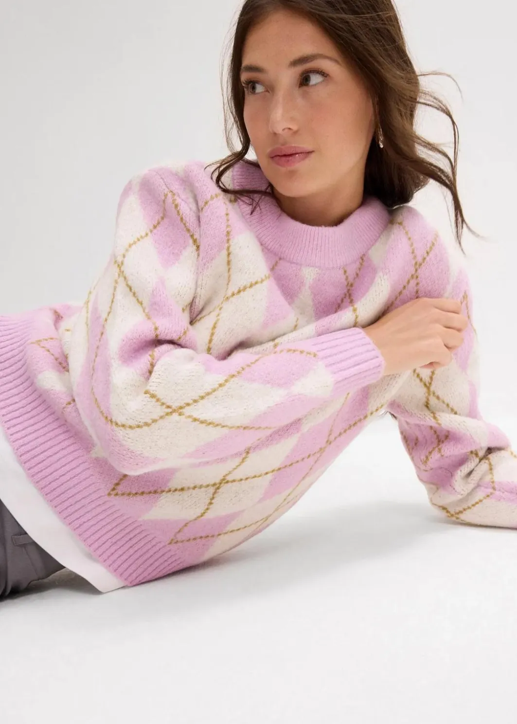 Damen bonprix Strickmode|Pullover & Strickjacken|Feinstrickpullover mit Karomuster