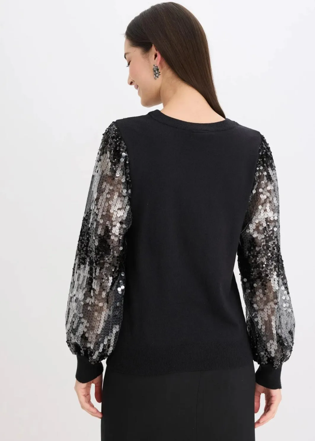 Feinstrickpullover mit Pailletten-Ärmeln Damen Bekleidung·Umstandsmode|Bekleidung·Jeans