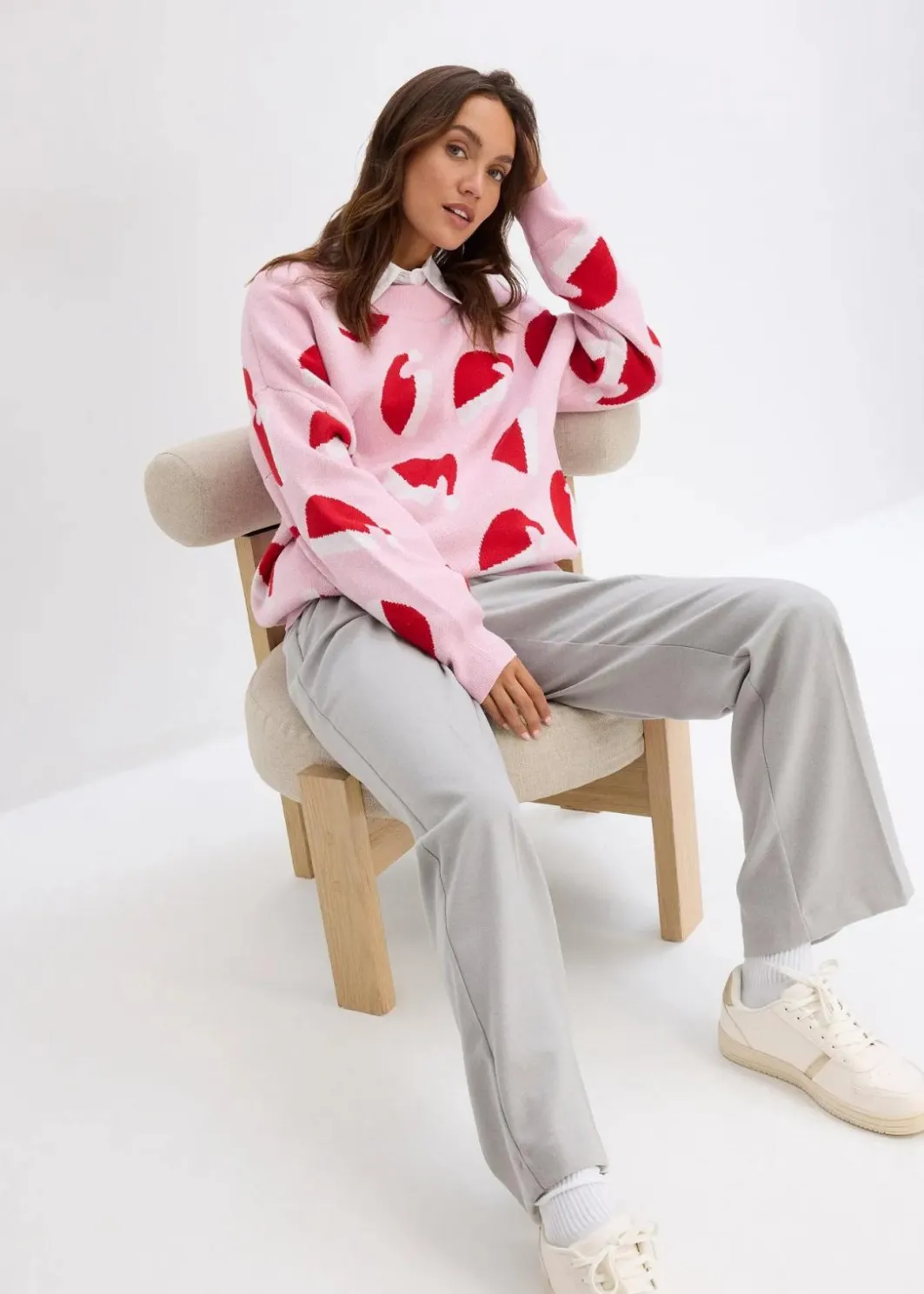 Damen bonprix Pullover & Strickjacken|Strickmode|Feinstrickpullover mit Rundhals, oversized