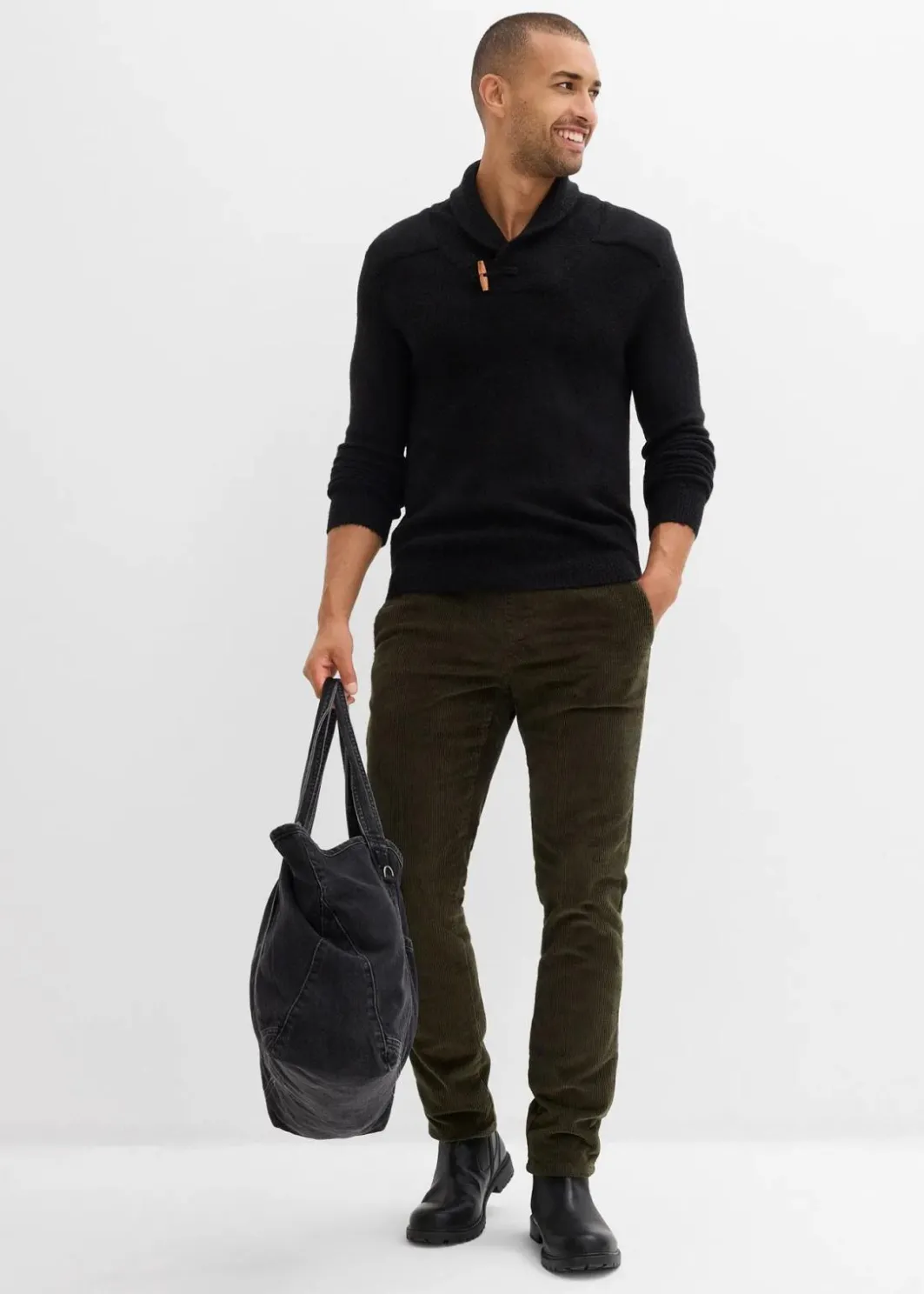 Herren bonprix Pullover & Strickjacken|Große Größen|Feinstrickpullover mit Schalkragen