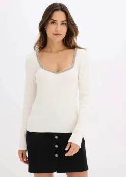 Outlet Feinstrickpullover mit Schmuck-Detail Damen Strickmode|Pullover & Strickjacken