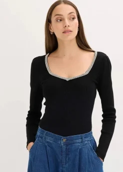 New Feinstrickpullover mit Schmuck-Detail Damen Pullover & Strickjacken|Strickmode