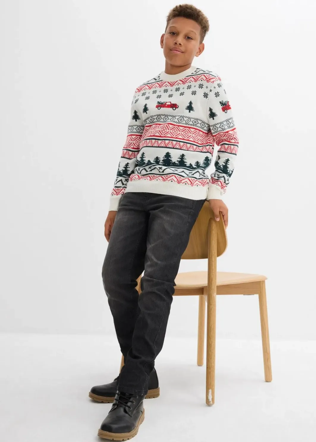 Kinder bonprix Jungen 9-16 Jahre·Sweat & Strick|Feinstrickpullover mit Weihnachtsmotiv