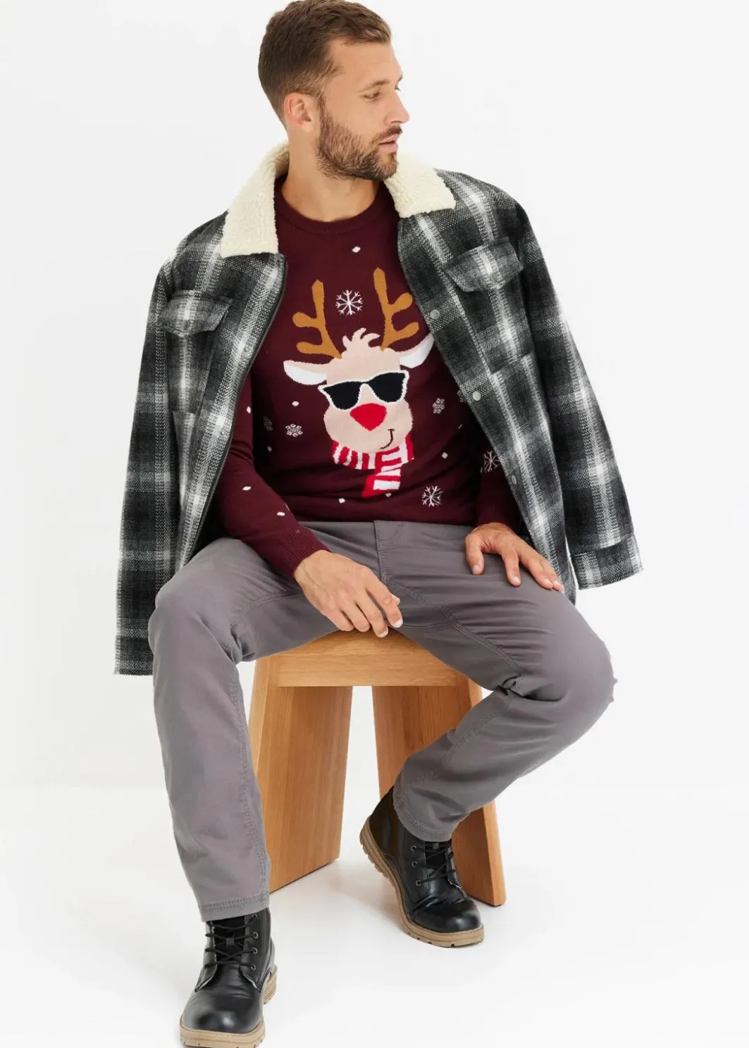 Herren bonprix Pullover & Strickjacken|Große Größen|Feinstrickpullover mit Weihnachtsmotiv