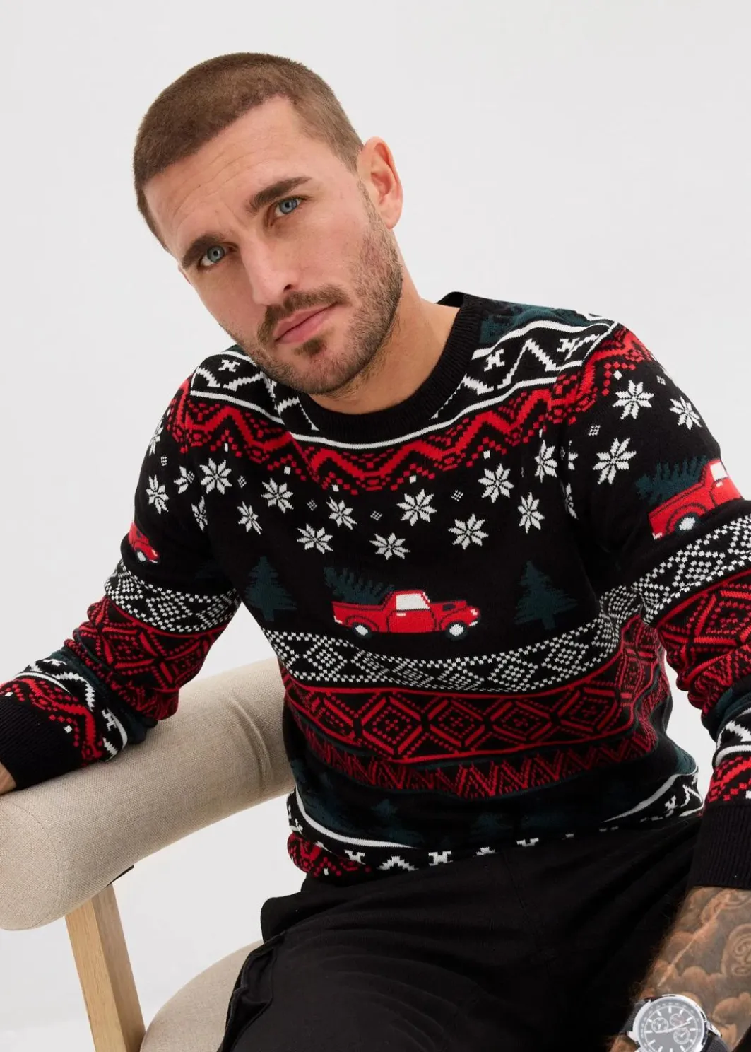 Discount Feinstrickpullover mit Weihnachtsmotiv Herren Pullover & Strickjacken|Große Größen