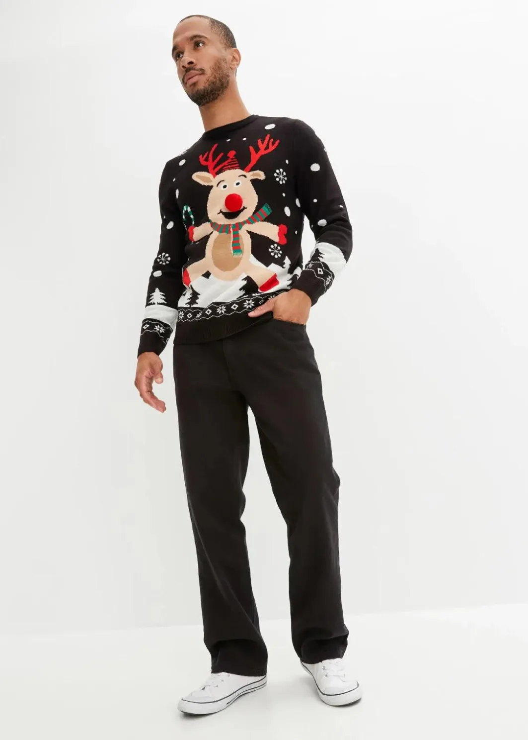 Herren bonprix Pullover & Strickjacken|Große Größen|Feinstrickpullover mit Weihnachtsmotiv