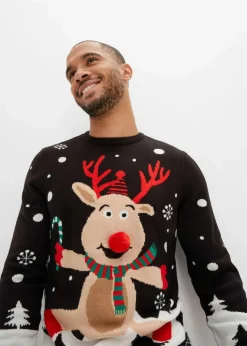 Herren bonprix Pullover & Strickjacken|Große Größen|Feinstrickpullover mit Weihnachtsmotiv