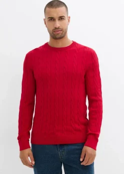 Discount Feinstrickpullover mit Zopfmuster aus weichem Baumwollmix , Slim Fit Herren Pullover & Strickjacken|Große Größen