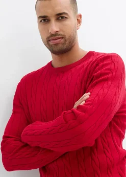 Discount Feinstrickpullover mit Zopfmuster aus weichem Baumwollmix , Slim Fit Herren Pullover & Strickjacken|Große Größen