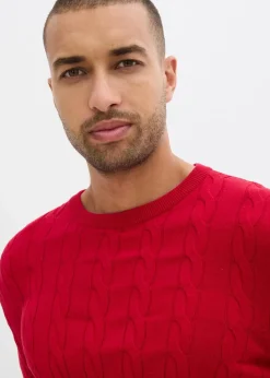 Discount Feinstrickpullover mit Zopfmuster aus weichem Baumwollmix , Slim Fit Herren Pullover & Strickjacken|Große Größen