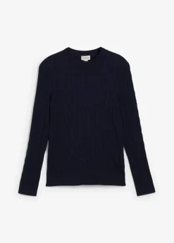 Herren bonprix Pullover & Strickjacken|Große Größen|Feinstrickpullover mit Zopfmuster aus weichem Baumwollmix , Slim Fit