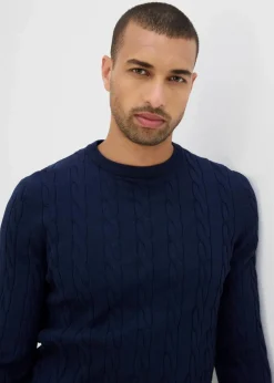 Herren bonprix Pullover & Strickjacken|Große Größen|Feinstrickpullover mit Zopfmuster aus weichem Baumwollmix , Slim Fit