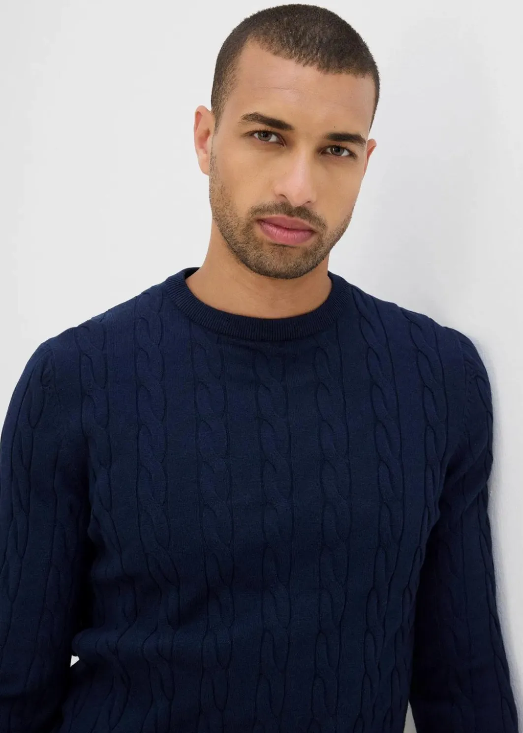 Herren bonprix Pullover & Strickjacken|Große Größen|Feinstrickpullover mit Zopfmuster aus weichem Baumwollmix , Slim Fit