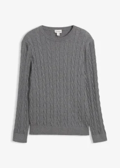 Herren bonprix Große Größen|Pullover & Strickjacken|Feinstrickpullover mit Zopfmuster aus weichem Baumwollmix , Slim Fit