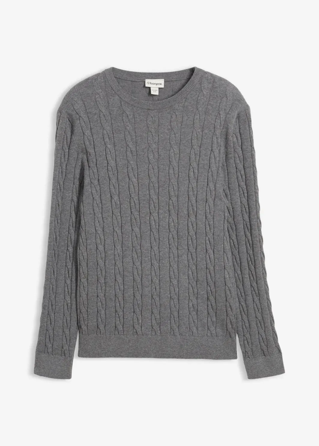 Herren bonprix Große Größen|Pullover & Strickjacken|Feinstrickpullover mit Zopfmuster aus weichem Baumwollmix , Slim Fit