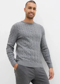 Herren bonprix Große Größen|Pullover & Strickjacken|Feinstrickpullover mit Zopfmuster aus weichem Baumwollmix , Slim Fit