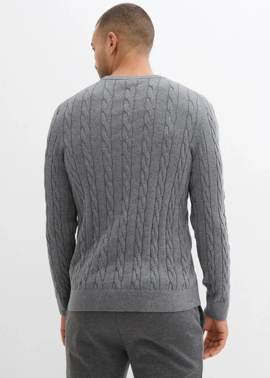 Herren bonprix Große Größen|Pullover & Strickjacken|Feinstrickpullover mit Zopfmuster aus weichem Baumwollmix , Slim Fit