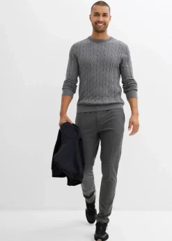 Herren bonprix Große Größen|Pullover & Strickjacken|Feinstrickpullover mit Zopfmuster aus weichem Baumwollmix , Slim Fit