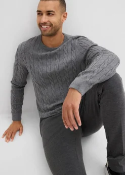 Herren bonprix Große Größen|Pullover & Strickjacken|Feinstrickpullover mit Zopfmuster aus weichem Baumwollmix , Slim Fit