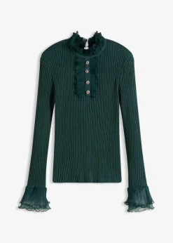 Best Feinstrick-Shirt mit Chiffon-Volants Damen Shirts & Tops|Nachhaltigere Materialien