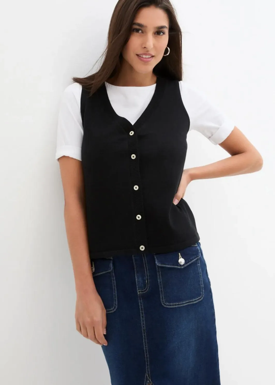 Damen bonprix Bekleidung·Umstandsmode|Bekleidung·Hosen|Feinstrick-Weste mit Knöpfen