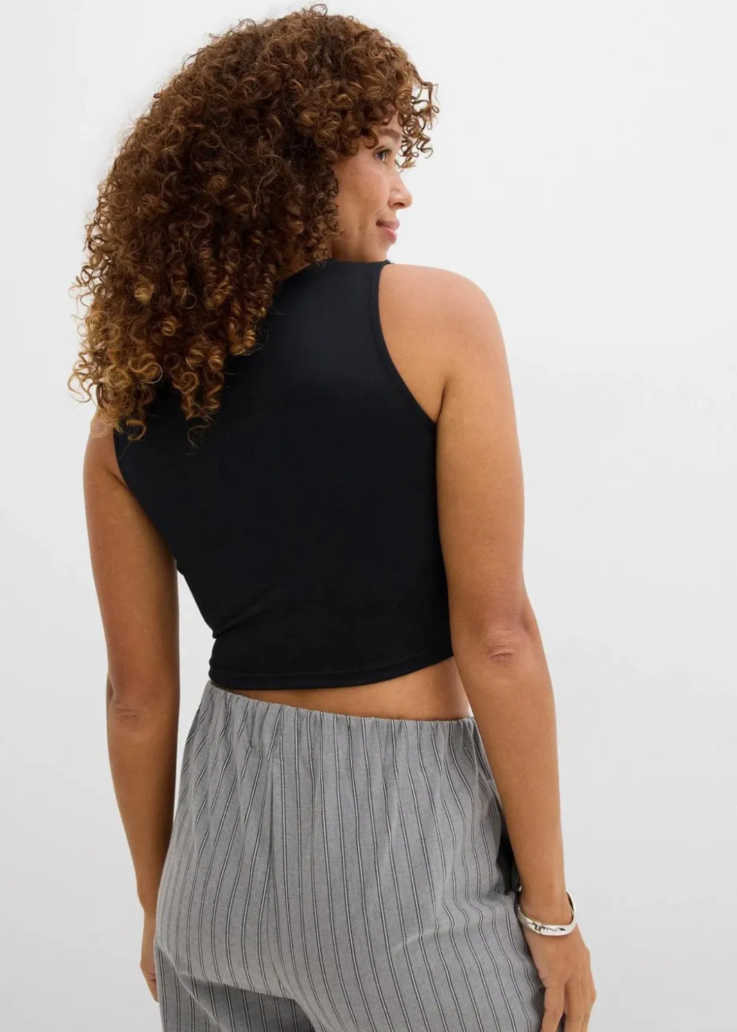 Damen bonprix Nachhaltigere Materialien|Shirts & Tops|Figurbetontes Cropped Top, Doppelpack (2-tlg. Set)
