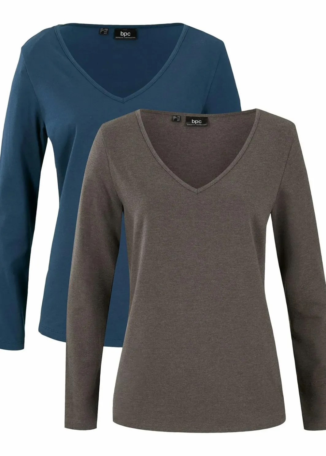 Damen bonprix Shirts & Tops|Basics|Figurbetontes Langarmshirt (2er Pack)