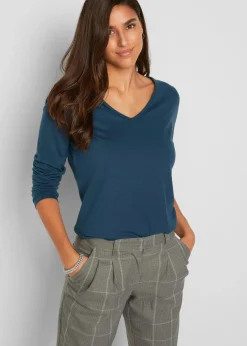 Damen bonprix Shirts & Tops|Basics|Figurbetontes Langarmshirt (2er Pack)