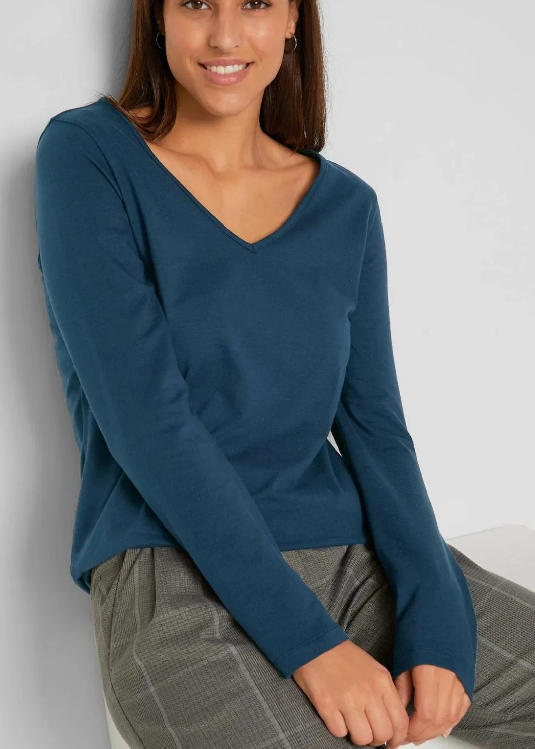 Damen bonprix Shirts & Tops|Basics|Figurbetontes Langarmshirt (2er Pack)