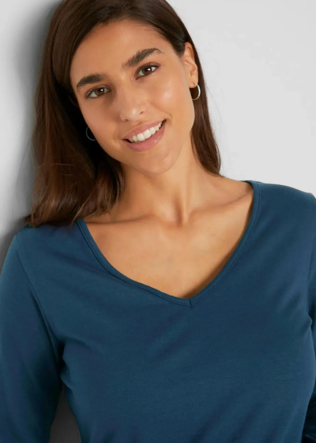Damen bonprix Shirts & Tops|Basics|Figurbetontes Langarmshirt (2er Pack)