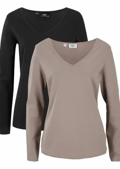 Outlet Figurbetontes Langarmshirt (2er Pack) Damen Bekleidung·Röcke|Basics