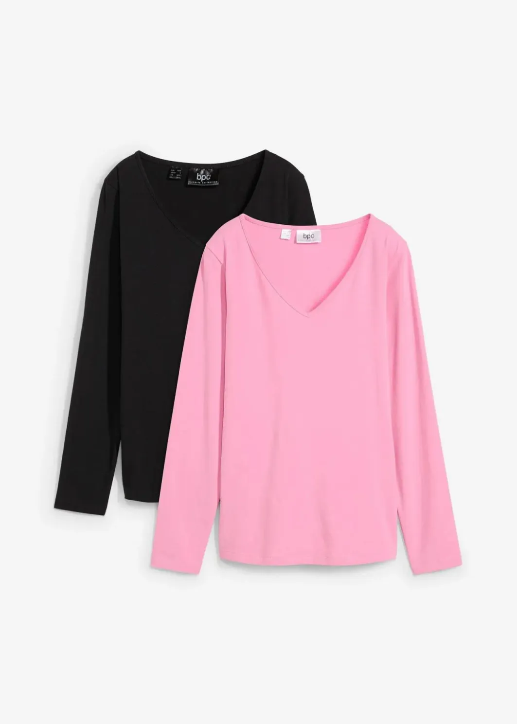 Damen bonprix Shirts & Tops|Basics|Figurbetontes Langarmshirt (2er Pack)