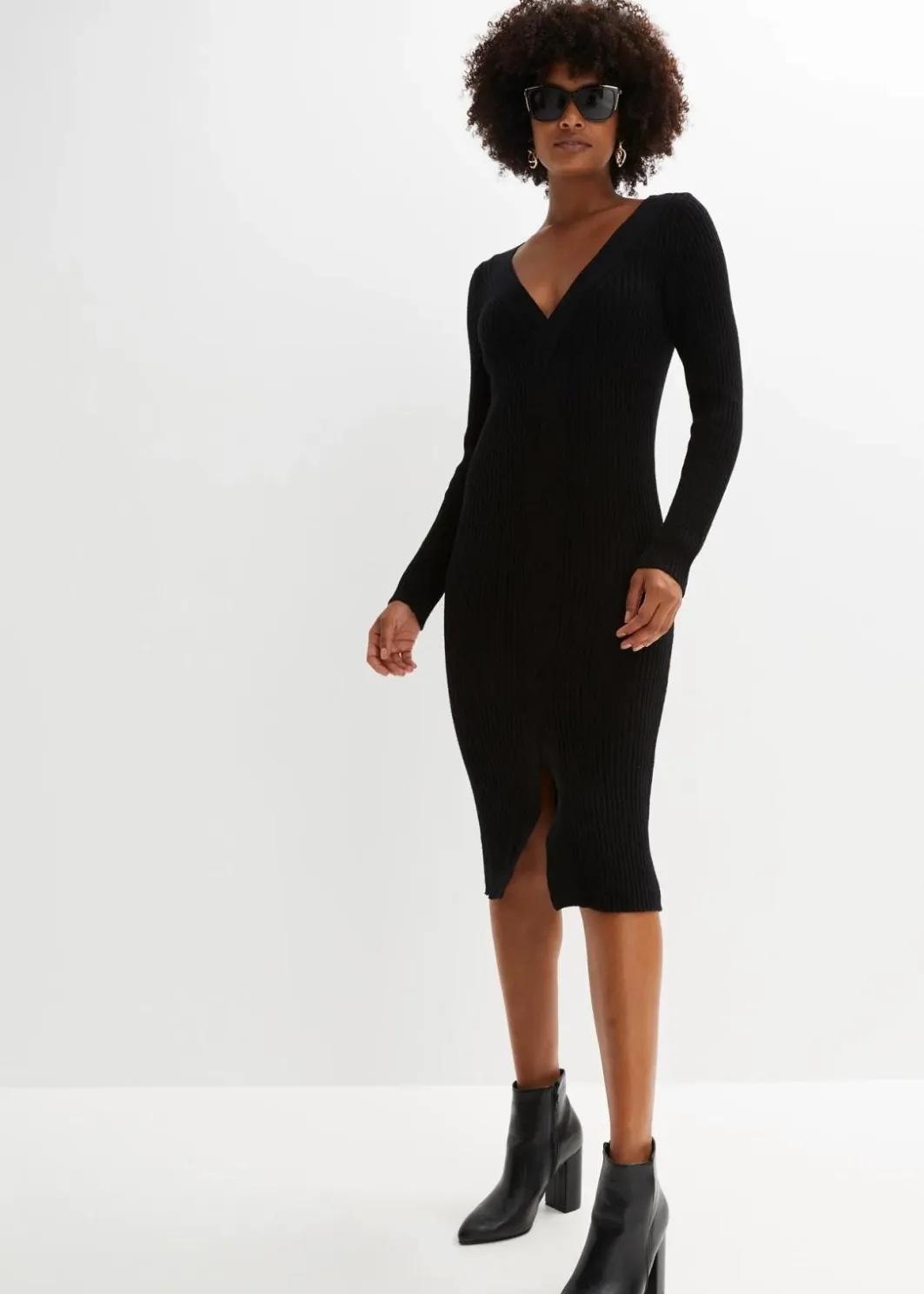 Damen bonprix Strickmode|Kleider|Figurbetontes Strickkleid mit Zopf-Detail
