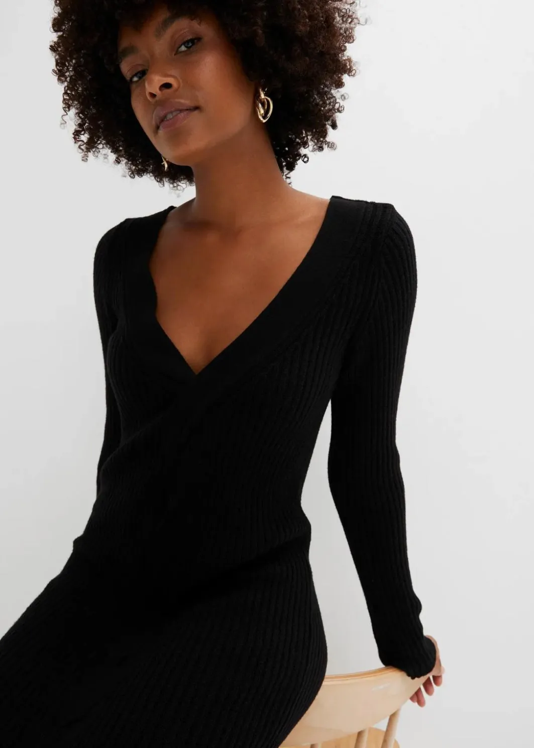 Damen bonprix Strickmode|Kleider|Figurbetontes Strickkleid mit Zopf-Detail