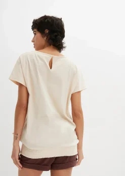 Damen bonprix Shirts & Tops|Nachhaltigere Materialien|Flammgarn-Shirt aus Bio-Baumwolle mit Smockbund