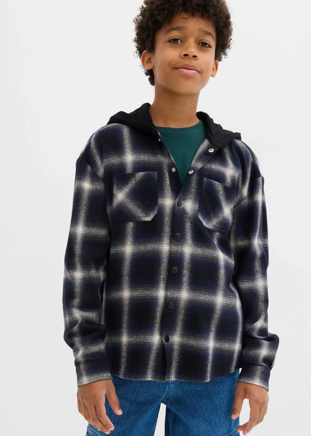 New Flanell-Langarmhemd mit Kapuze Kinder Jungen 9-16 Jahre·Anzüge & Hemden