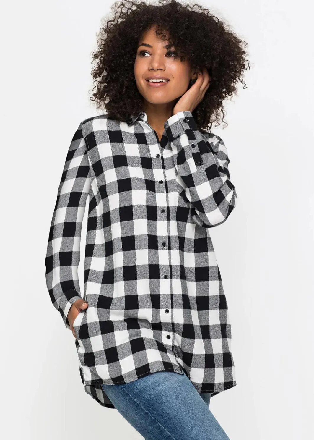 Hot Flanell-Longbluse aus reiner Baumwolle Damen Bekleidung·Jacken & Mäntel|Blusen & Tuniken