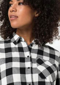 Hot Flanell-Longbluse aus reiner Baumwolle Damen Bekleidung·Jacken & Mäntel|Blusen & Tuniken