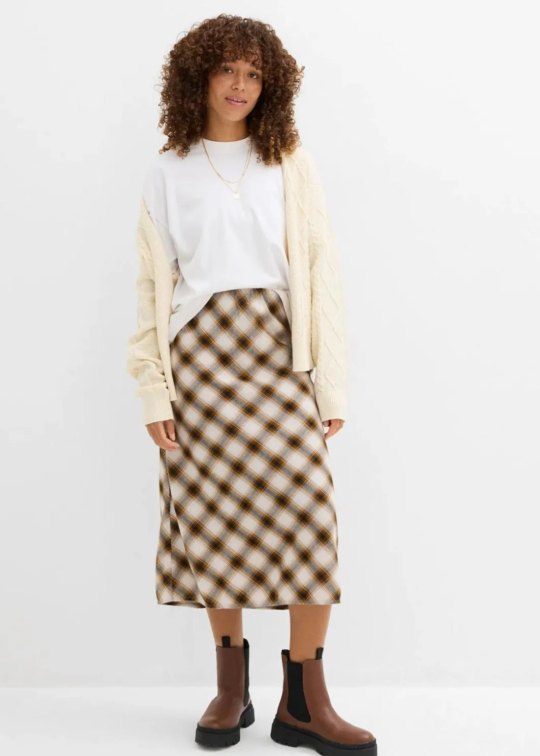 Damen bonprix Röcke|Flanell-Midirock aus reiner Baumwolle